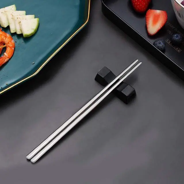 Alt view image 6 of 7 - Metal Chopsticks,10 Pairs 304 Stainless Steel Flat Chopsticks, 8.66 Inch Dishwasher Lightweight Korean Chopsticks Set Reusable Classic Style for Dinner