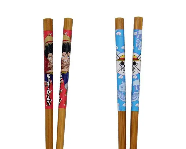 Alt view image 2 of 6 - One Piece Chopsticks Anime Manga Luffy Straw Hat Pirates 2 Pairs Reusable Bamboo 8.85in Gift Set for Ramen Kitchen Utensil