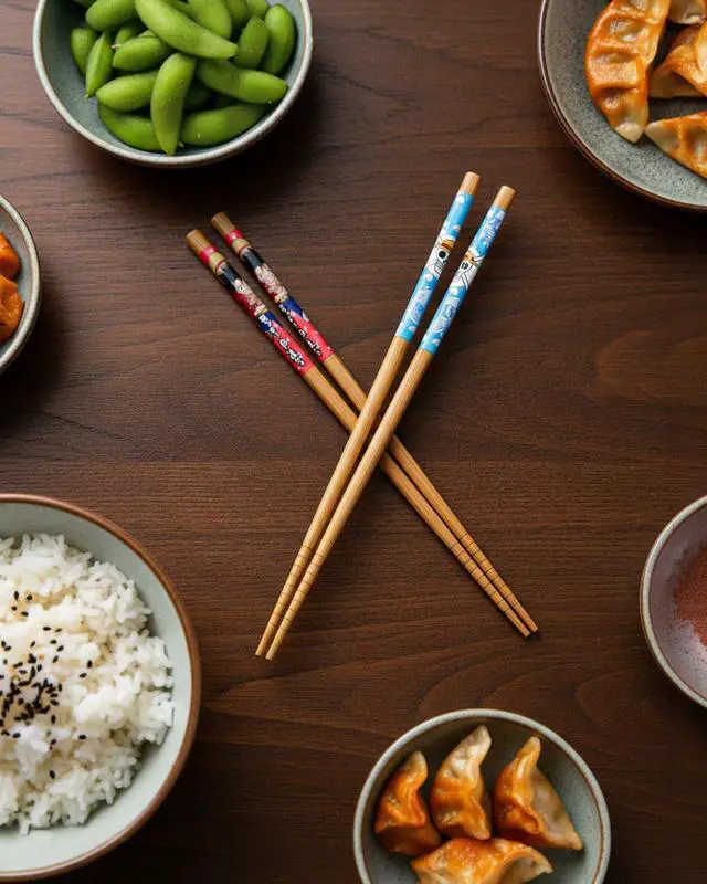 Alt view image 6 of 6 - One Piece Chopsticks Anime Manga Luffy Straw Hat Pirates 2 Pairs Reusable Bamboo 8.85in Gift Set for Ramen Kitchen Utensil