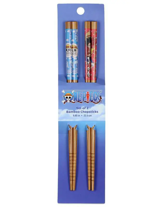 Alt view image 5 of 6 - One Piece Chopsticks Anime Manga Luffy Straw Hat Pirates 2 Pairs Reusable Bamboo 8.85in Gift Set for Ramen Kitchen Utensil
