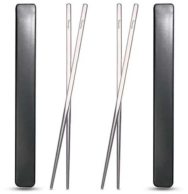 Main image of Titanium Chopsticks with Case, XBD Gears 2 Pairs of 9 Inches Square Chopstick Set Dishwasher Safe Reusable for Home & Travel (2-Pair Chopsticks)