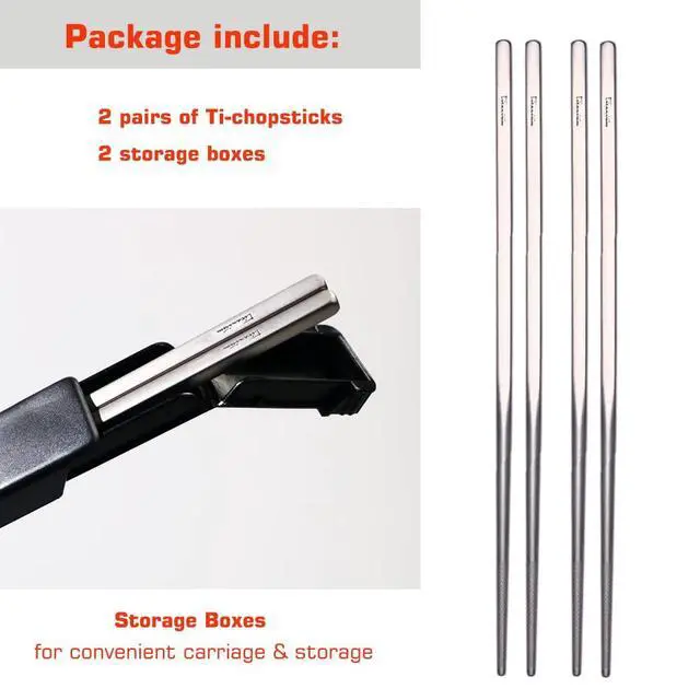Alt view image 2 of 6 - Titanium Chopsticks with Case, XBD Gears 2 Pairs of 9 Inches Square Chopstick Set Dishwasher Safe Reusable for Home & Travel (2-Pair Chopsticks)