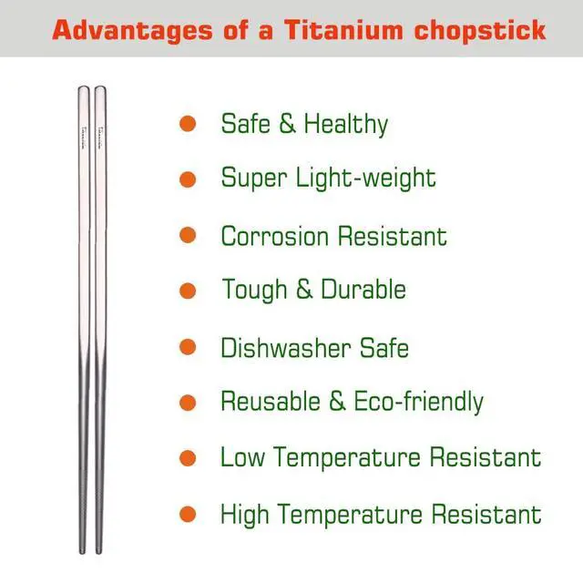 Alt view image 5 of 6 - Titanium Chopsticks with Case, XBD Gears 2 Pairs of 9 Inches Square Chopstick Set Dishwasher Safe Reusable for Home & Travel (2-Pair Chopsticks)