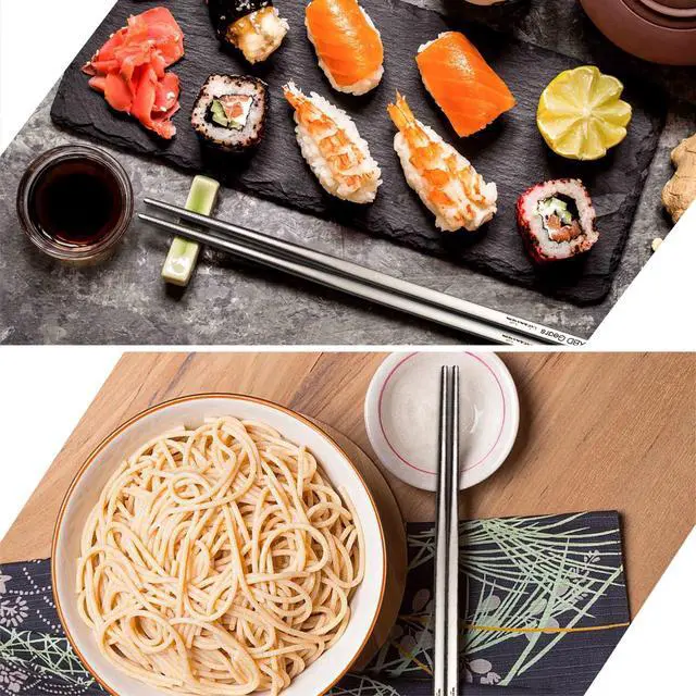 Alt view image 6 of 6 - Titanium Chopsticks with Case, XBD Gears 2 Pairs of 9 Inches Square Chopstick Set Dishwasher Safe Reusable for Home & Travel (2-Pair Chopsticks)