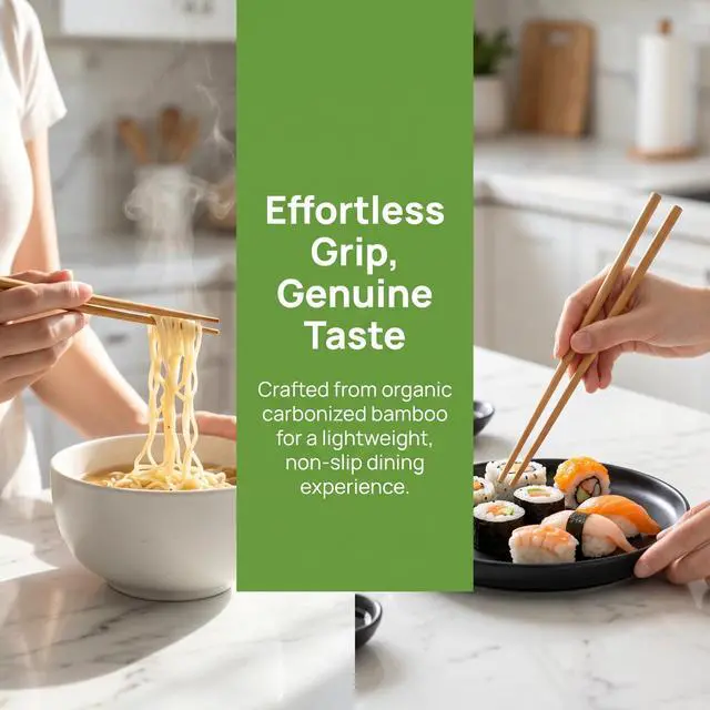 Alt view image 4 of 7 - 100 Pairs Bamboo Chopsticks Reusable, 9.5" Natural Unpainted Non-Slip Bamboo Chop Sticks, Lightweight Bulk Wooden Chopsticks for Home Restaurant Party, Sushi, Noodles