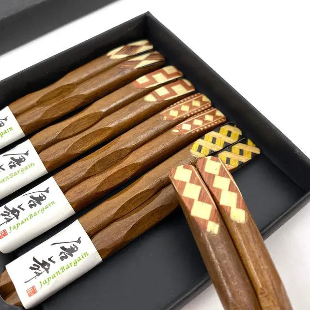 Alt view image 3 of 5 - 4515, Ironwood Chopsticks Reusable Japanese Chinese Korean Wood Chop Sticks Hair Sticks 5 Pair Gift Boxed Set Dishwasher Safe, 9 inch, Brown, 2-Pack