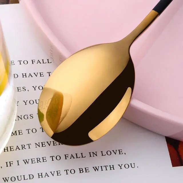 Alt view image 3 of 7 - Reusable Korean Chopstick and Spoon Set,4 Sets Long Handle Stainless Steel Spoon and Chopsticks Set,Metal Chopsticks Dishwasher Safe, Black Gold.