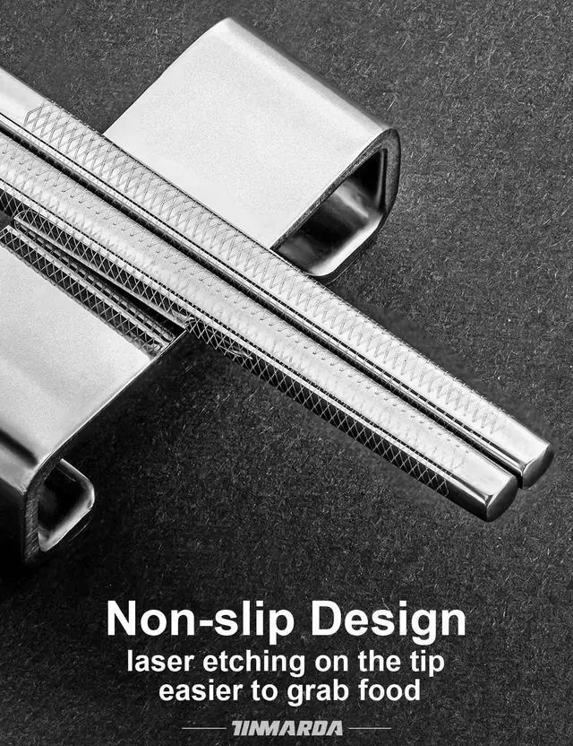 Alt view image 4 of 7 - Metal Chopsticks Reusable, 3 Pairs Non-Slip Chop Sticks Reusable Dishwasher Safe, Titanium Plated Stainless Steel Chopsticks Present Set (Blue Silver)