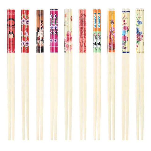 Alt view image 3 of 7 - 20 Pairs Chinese Bamboo Chopsticks Reusable with Elegant Silk Brocade Pouch Multicolored Nonslip Chopstick Gift Set for Asian Dishes Sushi Rice Noodles Chinese