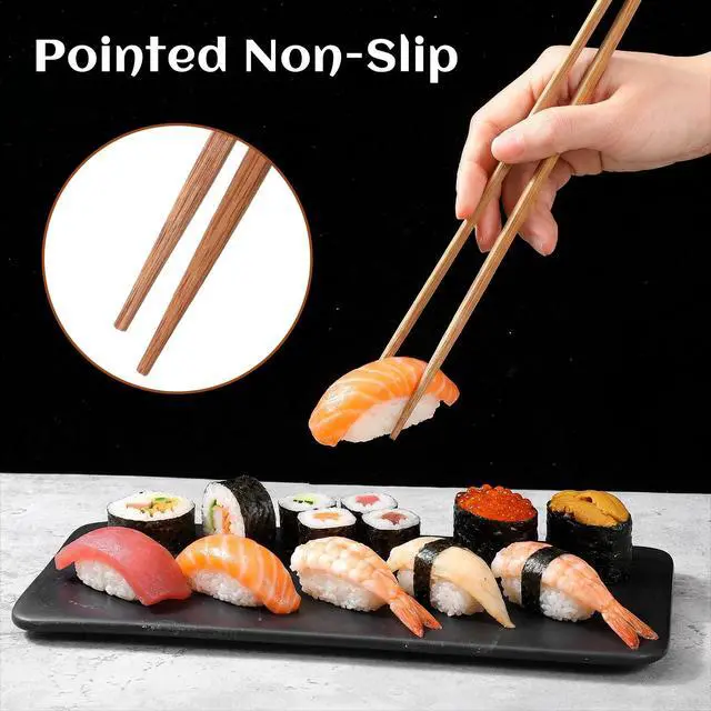 Alt view image 5 of 7 - 100 Pairs Bamboo Chopsticks Reusable, Natural Wooden Chopsticks, 9.5 Inch Dishwasher Safe Lightweight by or Sushi Ramen Restaurant, 9.5 Inches, Brown