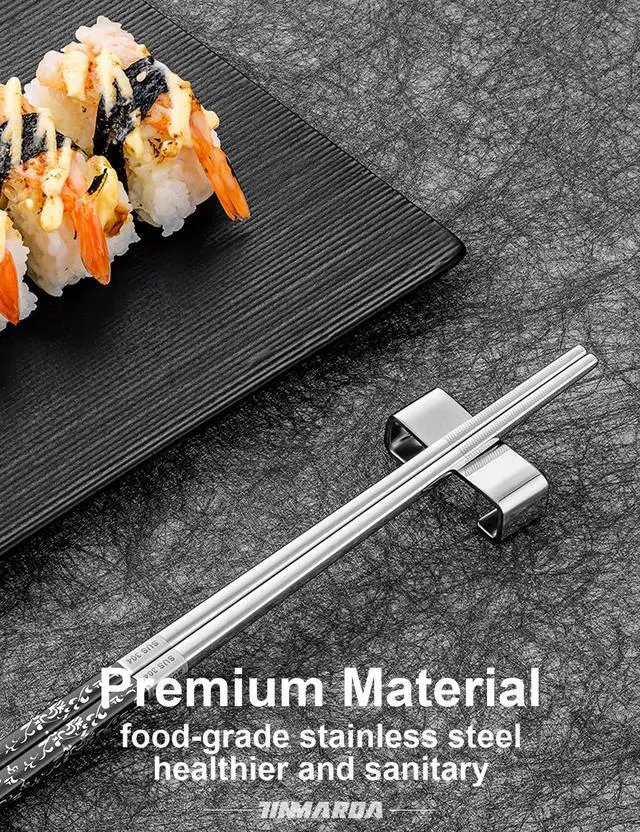 Alt view image 3 of 7 - Metal Chopsticks Reusable, 3 Pairs Chop Sticks Reusable Dishwasher Safe, Titanium Plated Non-Slip Stainless Steel Chopsticks Present Set (Black Silver)