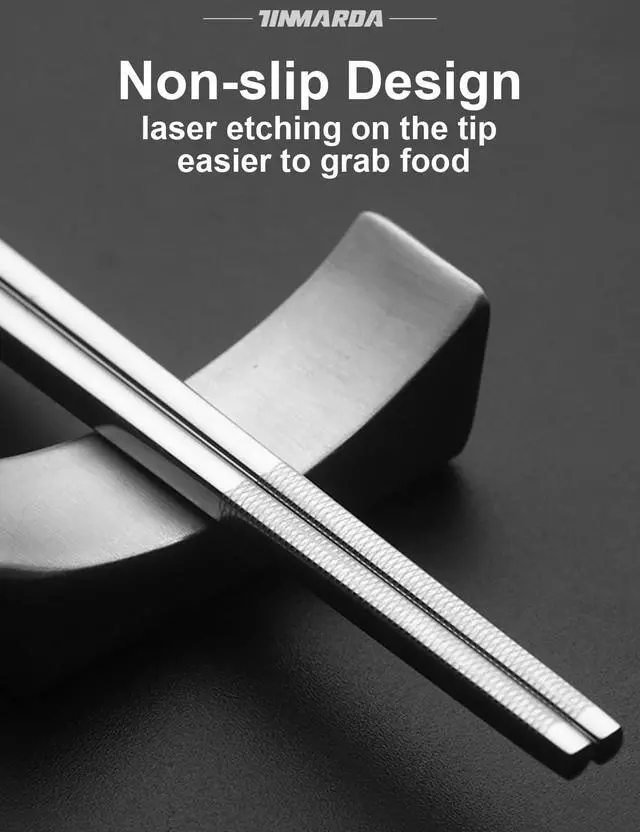 Alt view image 4 of 7 - Metal Chopsticks Reusable, 3 Pairs Chop Sticks Reusable Dishwasher Safe, Titanium Plated Non-Slip Stainless Steel Chopsticks Present Set (Black Silver)
