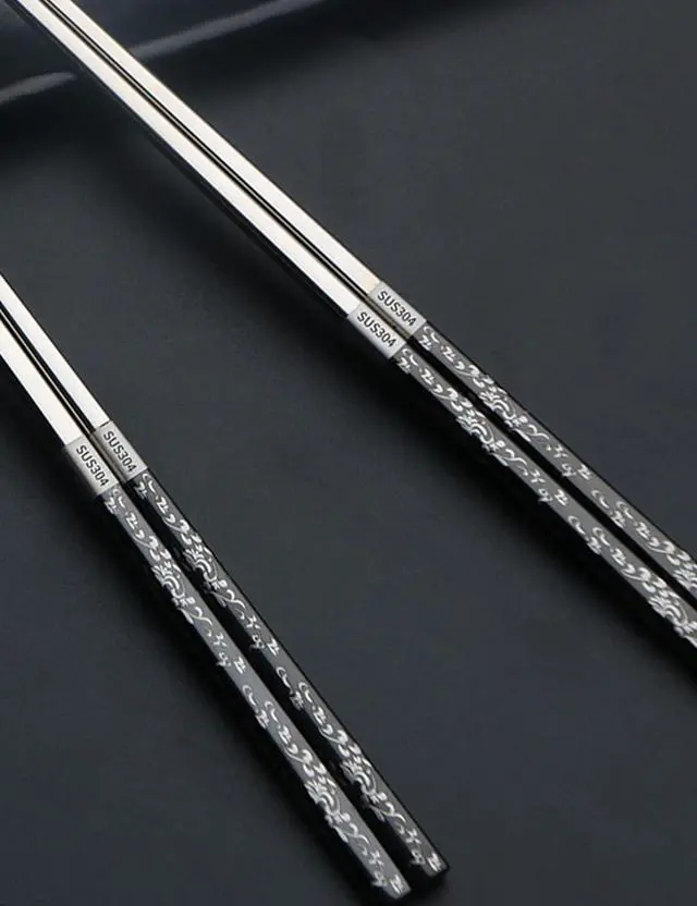 Alt view image 7 of 7 - Metal Chopsticks Reusable, 3 Pairs Chop Sticks Reusable Dishwasher Safe, Titanium Plated Non-Slip Stainless Steel Chopsticks Present Set (Black Silver)