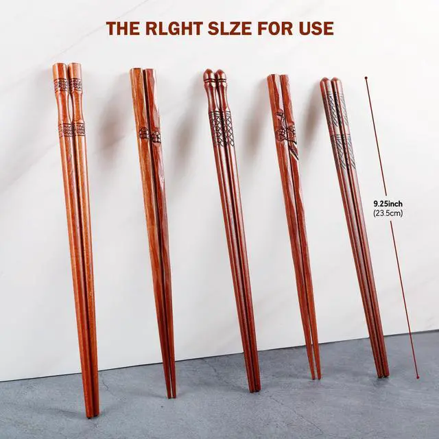 Alt view image 3 of 7 - Reusable Chopsticks, 5 Pairs Natural Wooden Chopsticks with Unique Pattern Dishwasher Safe 8.8 Inch/22.5cm Non-Slip Chopstick Gift Set
