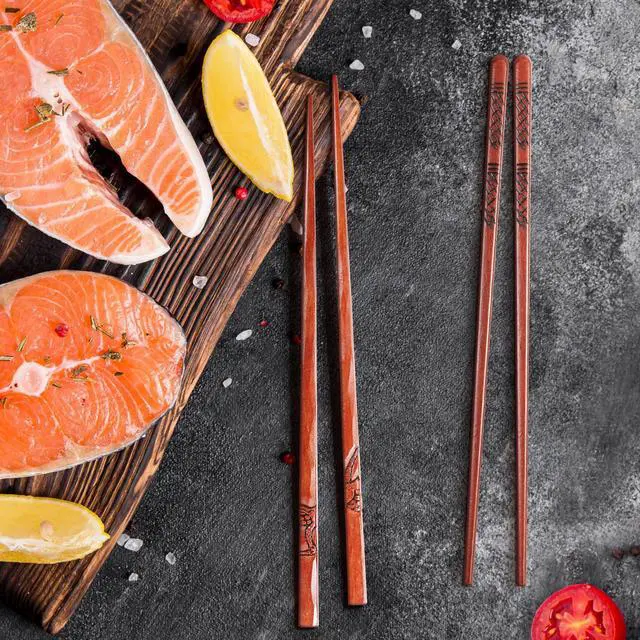 Alt view image 4 of 7 - Reusable Chopsticks, 5 Pairs Natural Wooden Chopsticks with Unique Pattern Dishwasher Safe 8.8 Inch/22.5cm Non-Slip Chopstick Gift Set
