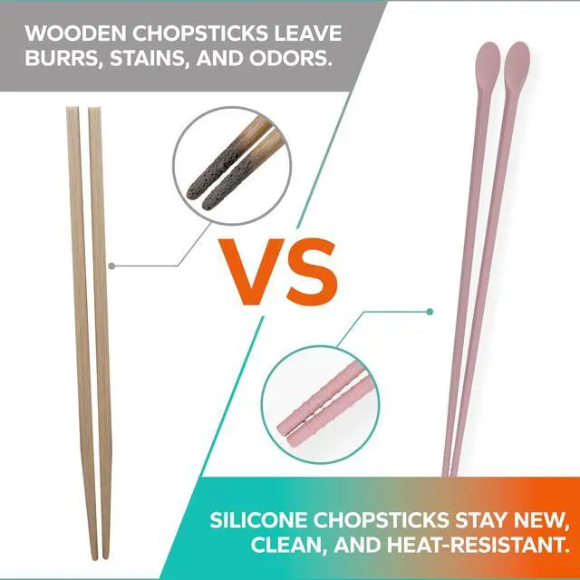 Alt view image 3 of 7 - Reusable Long Silicone Cooking Chopsticks with Spoon 12 Inches 1 Pair, Dishwasher Safe, BPA-free Non-Slip, Non-Scratch, Korea Japanese Kitchen Utensils (Pastel Grey, 1Pair )