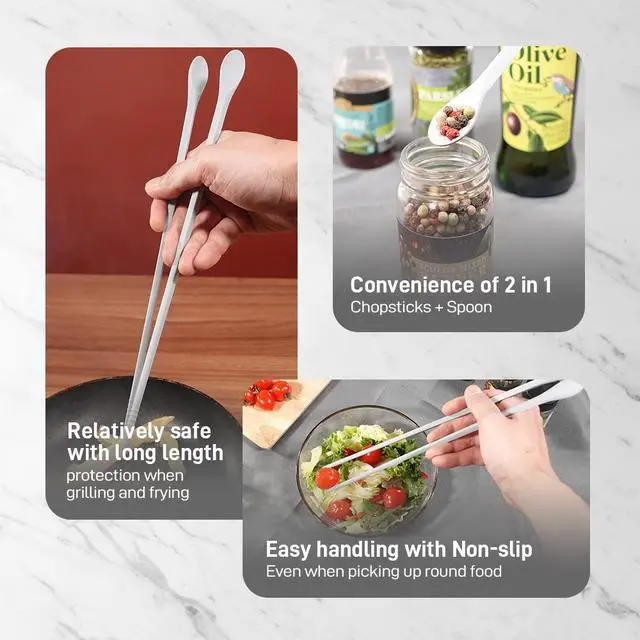 Alt view image 6 of 7 - Reusable Long Silicone Cooking Chopsticks with Spoon 12 Inches 1 Pair, Dishwasher Safe, BPA-free Non-Slip, Non-Scratch, Korea Japanese Kitchen Utensils (Pastel Grey, 1Pair )