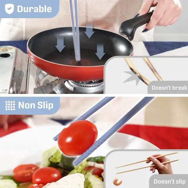 Alt view image 7 of 7 - Reusable Long Silicone Cooking Chopsticks with Spoon 12 Inches 1 Pair, Dishwasher Safe, BPA-free Non-Slip, Non-Scratch, Korea Japanese Kitchen Utensils (Pastel Grey, 1Pair )