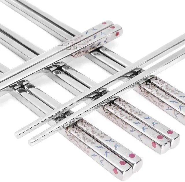 Main image of Stainless Steel Chopsticks, Titanium Plated Metal Chopsticks, 9.8" Premium Japanese Korean Color Laser Engraved Cooking Chop Sticks, Dishwasher Safe, Reusable, Anti-slip, Anti-scald, 2 Pairs Gift Set