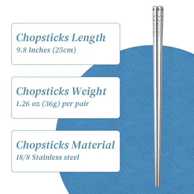 Alt view image 3 of 6 - Stainless Steel Chopsticks, Titanium Plated Metal Chopsticks, 9.8" Premium Japanese Korean Color Laser Engraved Cooking Chop Sticks, Dishwasher Safe, Reusable, Anti-slip, Anti-scald, 2 Pairs Gift Set
