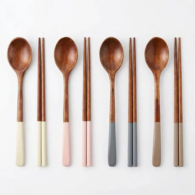 Main image of Handmade Wooden Cutlery Set by - 4PCS Reusable Spoon and Chopsticks, High-Grade for Daily Use, Parties, Banquets, Buffets, Catering - Eco-Friendly, 9 Inch, Style A