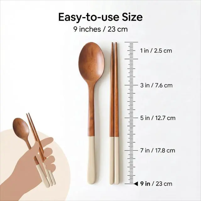 Alt view image 3 of 7 - Handmade Wooden Cutlery Set by - 4PCS Reusable Spoon and Chopsticks, High-Grade for Daily Use, Parties, Banquets, Buffets, Catering - Eco-Friendly, 9 Inch, Style A