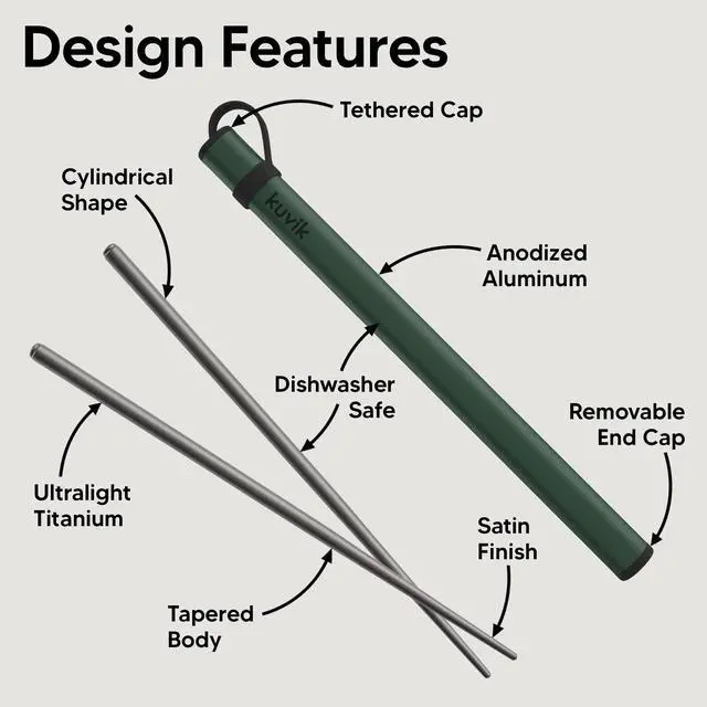 Alt view image 2 of 6 - Titanium Chopsticks with Army Green Carrying Case