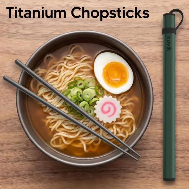 Alt view image 5 of 6 - Titanium Chopsticks with Army Green Carrying Case