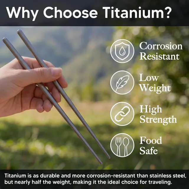 Alt view image 6 of 6 - Titanium Chopsticks with Army Green Carrying Case