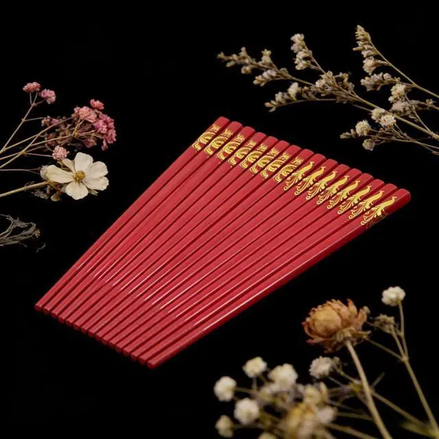 Alt view image 4 of 7 - Chinese New Year Chopsticks Gift Set with Gift Box, 10 Pairs 9.5" Red Wooden Chopsticks with Dragon & Phoenix Patterns, Reusable Dishwasher Safe Long Chopsticks for Wedding, Lunar Asian Festival