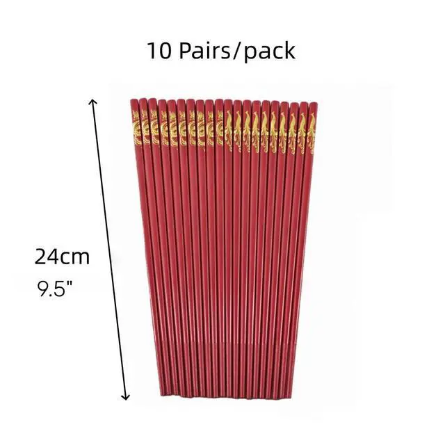 Alt view image 6 of 7 - Chinese New Year Chopsticks Gift Set with Gift Box, 10 Pairs 9.5" Red Wooden Chopsticks with Dragon & Phoenix Patterns, Reusable Dishwasher Safe Long Chopsticks for Wedding, Lunar Asian Festival