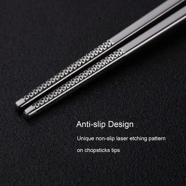 Alt view image 4 of 7 - Metal Chopsticks Reusable 316 Stainless Steel Chopsticks Multipack Dishwasher Safe Chop Sticks Square Fancy Laser Engraved Non-slip Korean Chopstick for Cooking Eating 9.45 Inches 5 Pairs Gift Set