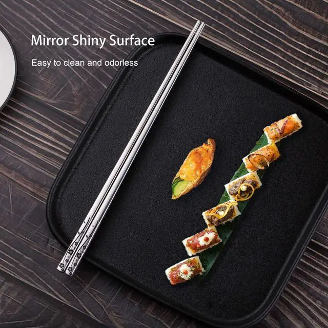 Alt view image 5 of 7 - Metal Chopsticks Reusable 316 Stainless Steel Chopsticks Multipack Dishwasher Safe Chop Sticks Square Fancy Laser Engraved Non-slip Korean Chopstick for Cooking Eating 9.45 Inches 5 Pairs Gift Set