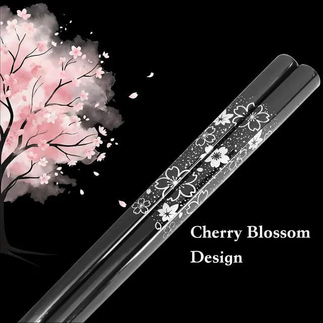 Alt view image 2 of 7 - Stainless Steel Chopsticks Set, 5 Pairs Japanese Sakura Reusable