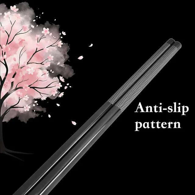 Alt view image 3 of 7 - Stainless Steel Chopsticks Set, 5 Pairs Japanese Sakura Reusable