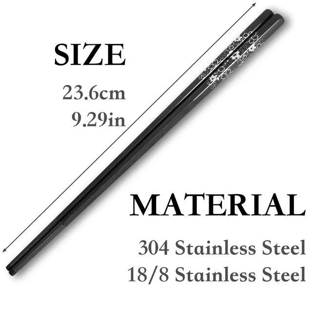 Alt view image 4 of 7 - Stainless Steel Chopsticks Set, 5 Pairs Japanese Sakura Reusable