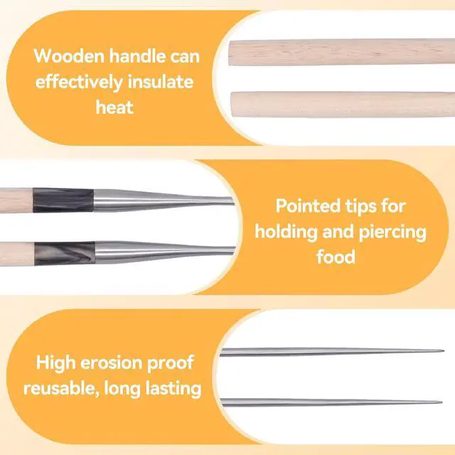 Alt view image 3 of 7 - Metal Cooking Chopsticks with Wood Handle, 11.4in Sushi Chopsticks Long Cooking Chopsticks Reusable Metal Chop Sticks Dishwasher Safe for Frying, Hot Pot, Noodles and Japanese, Korean, Chinese Foods