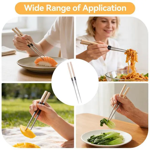 Alt view image 7 of 7 - Metal Cooking Chopsticks with Wood Handle, 11.4in Sushi Chopsticks Long Cooking Chopsticks Reusable Metal Chop Sticks Dishwasher Safe for Frying, Hot Pot, Noodles and Japanese, Korean, Chinese Foods