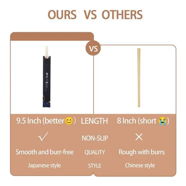 Alt view image 3 of 6 - 100 pairs Disposable Bamboo Chopsticks, 9.5 Inch Japanese Style Double Pointed Sleeved and Separated Chop sticks for Sushi & Asian Dishes