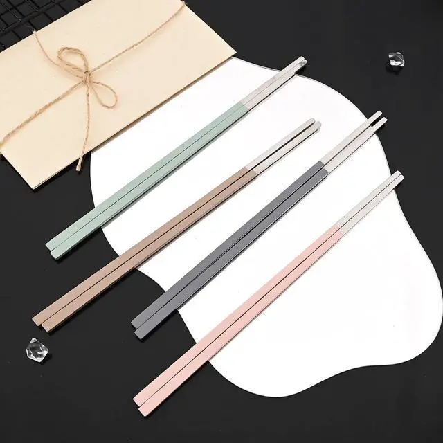 Alt view image 6 of 7 - 8-piece Brown Korean Chopstick and Spoon Set Service for 4 Matte Stainless Steel Flat Chopsticks Soup Spoons Set Satin Finished Dishwasher Safe for Noodles Sushi
