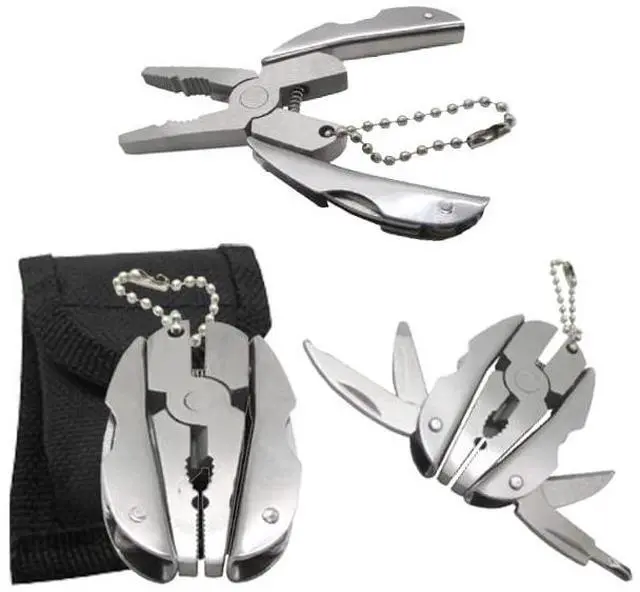 Main image of Mini Keychain Set - 6-in-1 Multitool Plier, Adjustable Wrench & Carry Case - Multifunctional All In One - Wire Strippers, Phillips Screwdriver, Knife, File Great For Holiday Gifts, Stocking Stuffers