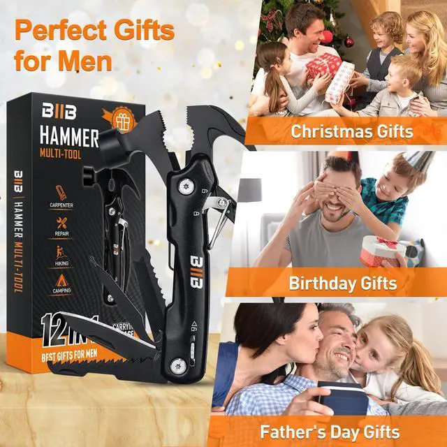 Alt view image 2 of 6 - Gifts for Men, 12 in 1 Hammer Multitool, Anniversary Birthday Gifts for Men, Mens Gifts for Him Dad Husband Boyfriend, Dad Gift for Mens Who Have Everything, Camping Essentials Survival Gear Tool