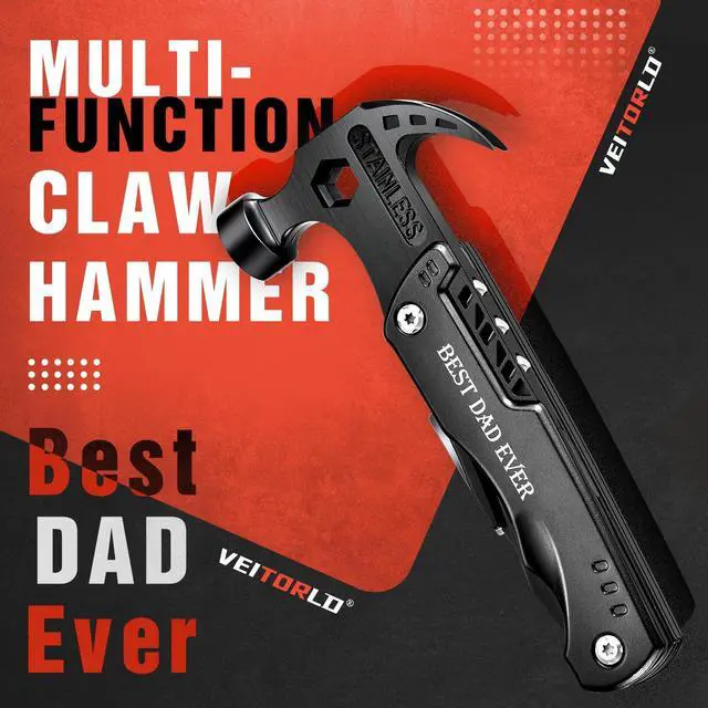 Alt view image 2 of 6 - Gifts for Men Dad, Cool Fathers Day Birthday Gifts Ideas for Men Grandpa Papa from Daughter Wife Son, BEST DAD EVER Gift, All in One Survival Tools Hammer Multitool, Camping Hunting Presents