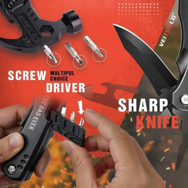Alt view image 4 of 6 - Gifts for Men Dad, Cool Fathers Day Birthday Gifts Ideas for Men Grandpa Papa from Daughter Wife Son, BEST DAD EVER Gift, All in One Survival Tools Hammer Multitool, Camping Hunting Presents