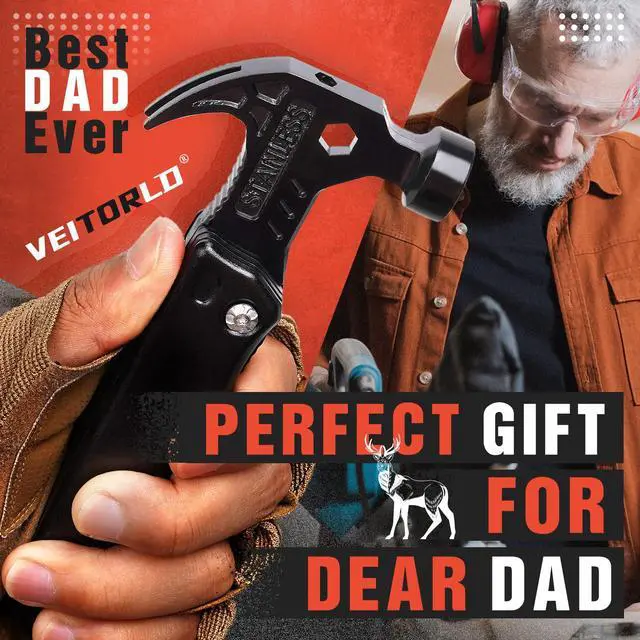 Alt view image 6 of 6 - Gifts for Men Dad, Cool Fathers Day Birthday Gifts Ideas for Men Grandpa Papa from Daughter Wife Son, BEST DAD EVER Gift, All in One Survival Tools Hammer Multitool, Camping Hunting Presents