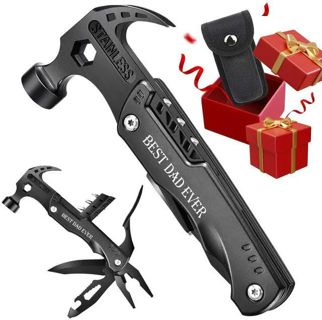 Main image of Gifts for Men Dad, Cool Fathers Day Birthday Gifts Ideas for Men Grandpa Papa from Daughter Wife Son, BEST DAD EVER Gift, All in One Survival Tools Hammer Multitool, Camping Hunting Presents