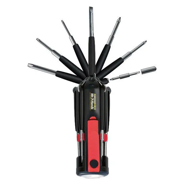 Alt view image 2 of 7 - Tools Original Mr. 7-Hands, Multi Screwdriver Hand Tool, All In One Patented Screwdriver, 8 Screwdrivers in 1 Tool with Worklight and Flashlight - Red - DT1719