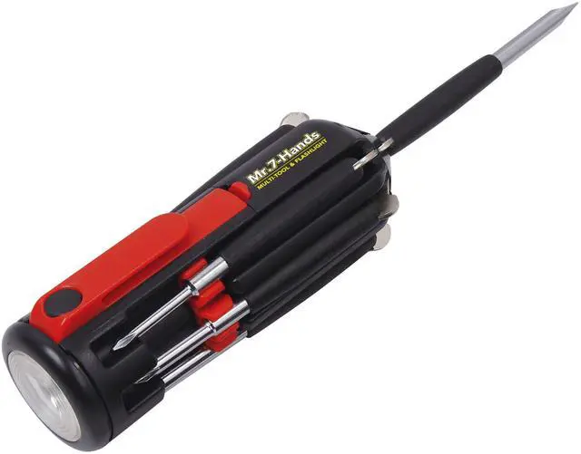 Main image of Tools Original Mr. 7-Hands, Multi Screwdriver Hand Tool, All In One Patented Screwdriver, 8 Screwdrivers in 1 Tool with Worklight and Flashlight - Red - DT1719