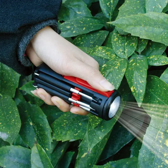 Alt view image 4 of 7 - Tools Original Mr. 7-Hands, Multi Screwdriver Hand Tool, All In One Patented Screwdriver, 8 Screwdrivers in 1 Tool with Worklight and Flashlight - Red - DT1719
