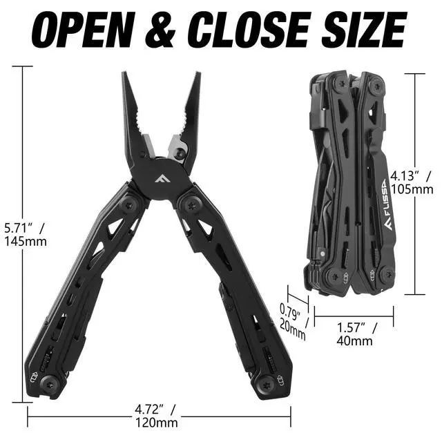 Alt view image 2 of 7 - 16-in-1 Stainless Steel Multi Tool, Gifts for Men Dad, EDC Multitool with Pocket Knife, Pliers, Belt Clip and Oxford Sheath, Self-locking Utility Multi-Tool for Camping Survival Outdoor